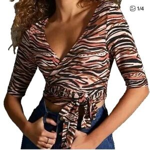 Stylish Zebra Print Wrap Crop Top